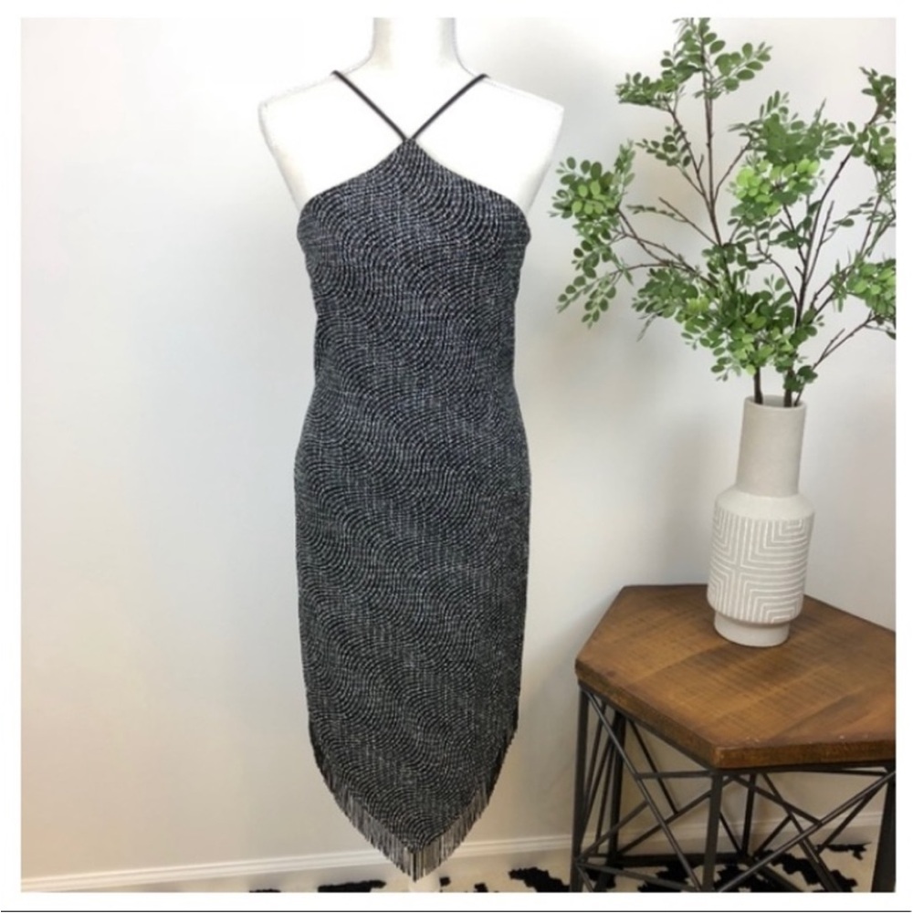 NEW STUNNING Beaded Cache Little Black Cocktail Dress Beaded Fringe